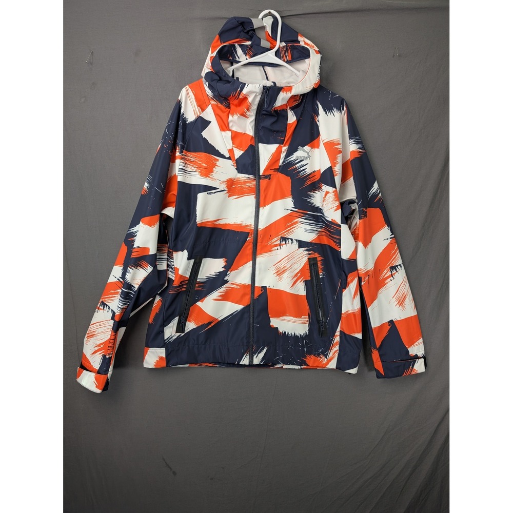 Puma Mens Full Zip Hooded Windbreaker Jacket Orange Blue White Abstract XL
